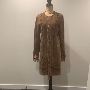 Brown Fringe Suede Dress